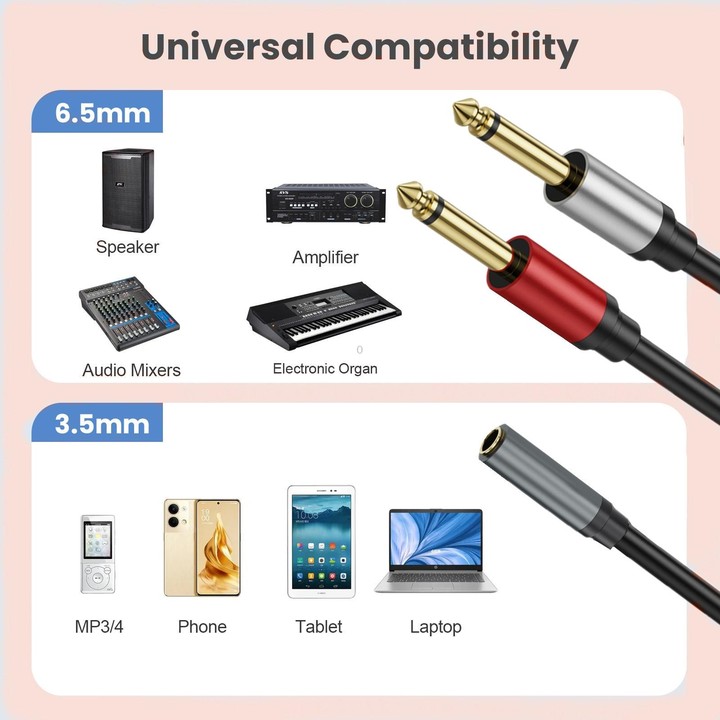 2m Gold Plated 3.5mm TRS Female to 2 x 6.35mm TS Male Mono Y Splitter Adapter Audio Cable(Black)