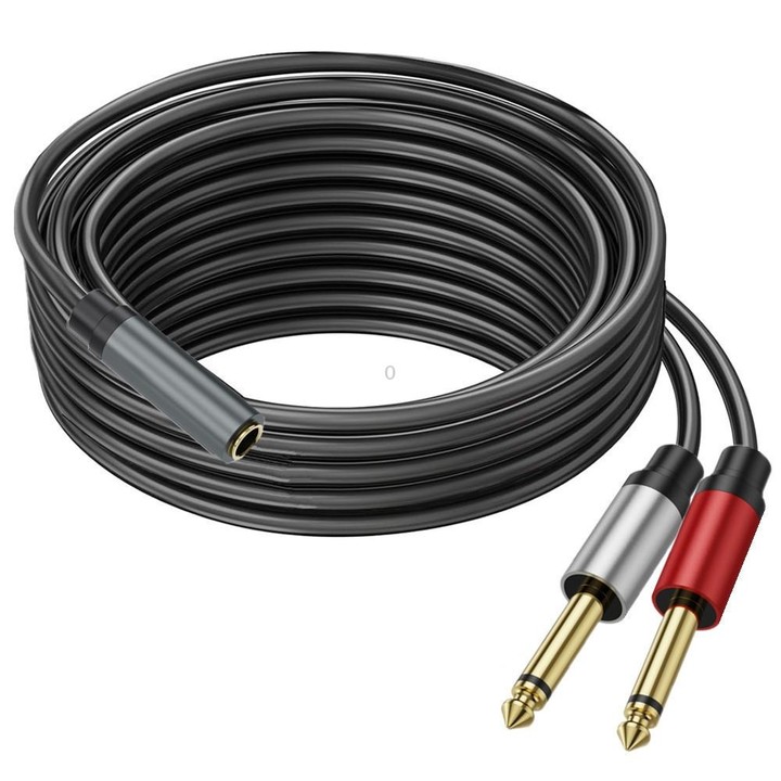 5m Gold Plated 3.5mm TRS Female to 2 x 6.35mm TS Male Mono Y Splitter Adapter Audio Cable(Black)