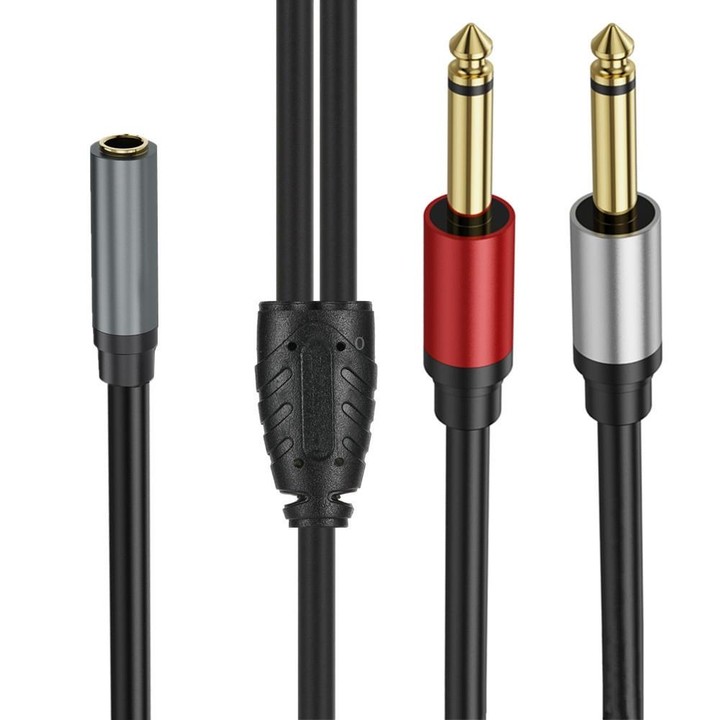5m Gold Plated 3.5mm TRS Female to 2 x 6.35mm TS Male Mono Y Splitter Adapter Audio Cable(Black)