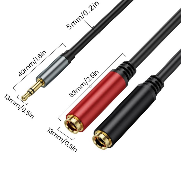 2m Gold Plated 3.5mm TRS Male to 2 x 6.35mm Female Laptop Y Splitter Adapter Audio Cable(Black)