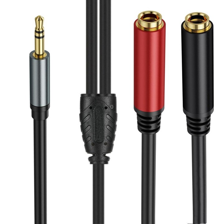 5m Gold Plated 3.5mm TRS Male to 2 x 6.35mm Female Laptop Y Splitter Adapter Audio Cable(Black)