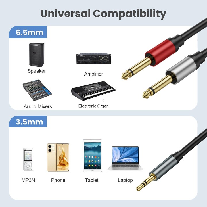0.3m Gold Plated 3.5mm TRS Stereo to Dual 6.35mm TS Mono Y Splitter Adapter Audio Cable(Black)