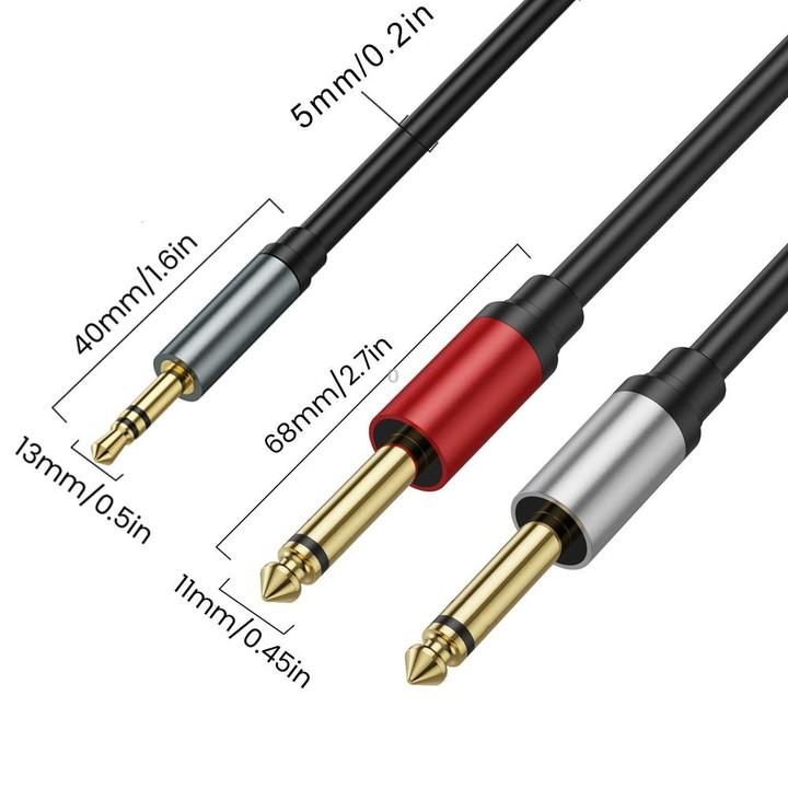 1m Gold Plated 3.5mm TRS Stereo to Dual 6.35mm TS Mono Y Splitter Adapter Audio Cable(Black)