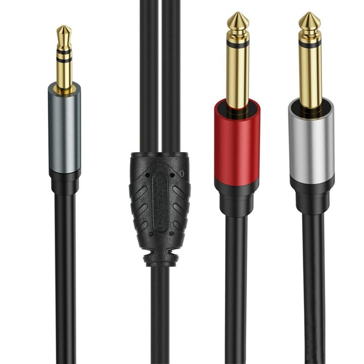 3m Gold Plated 3.5mm TRS Stereo to Dual 6.35mm TS Mono Y Splitter Adapter Audio Cable(Black)