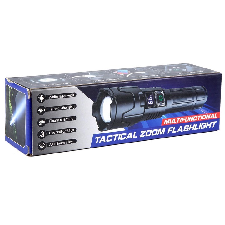 S2301 30W White Laser Wick 1000LM Telescopic Zoom LED Flashlight(Black)
