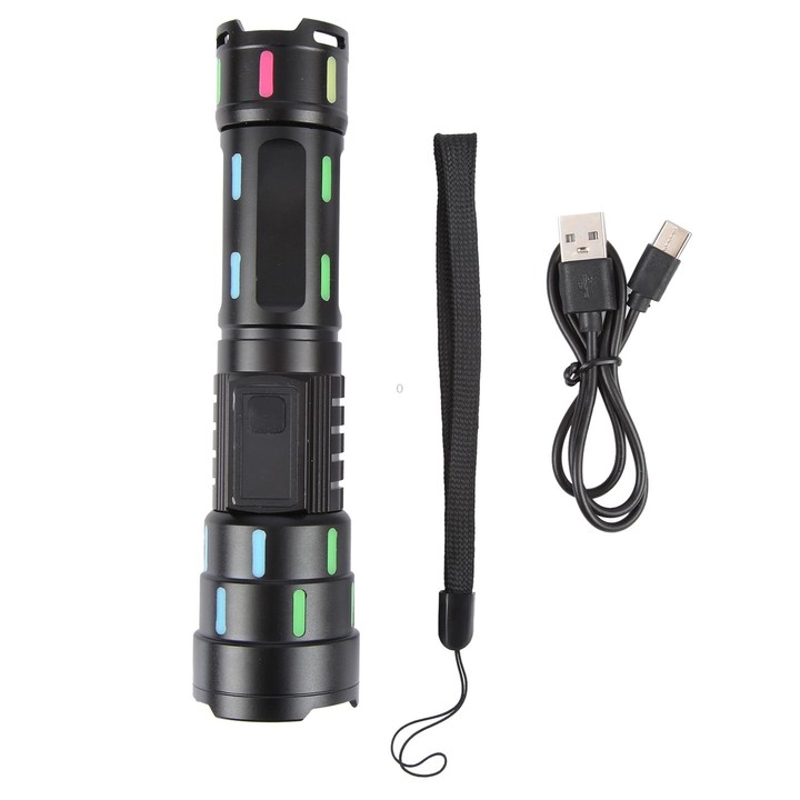 626 White Laser Wick Telescopic Zoom LED Flashlight with Fluorescent Strips(Black)