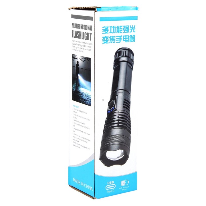 626 White Laser Wick Telescopic Zoom LED Flashlight with Fluorescent Strips(Black)