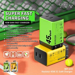WK WP-U33 45W USB-C / Type-Cx2 GaN Fast Charger, Plug Type:EU Plug(Yellow)