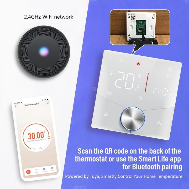 BHT-009GALW-MT Water Heating WiFi Smart Home LED Thermostat with Matter(White)