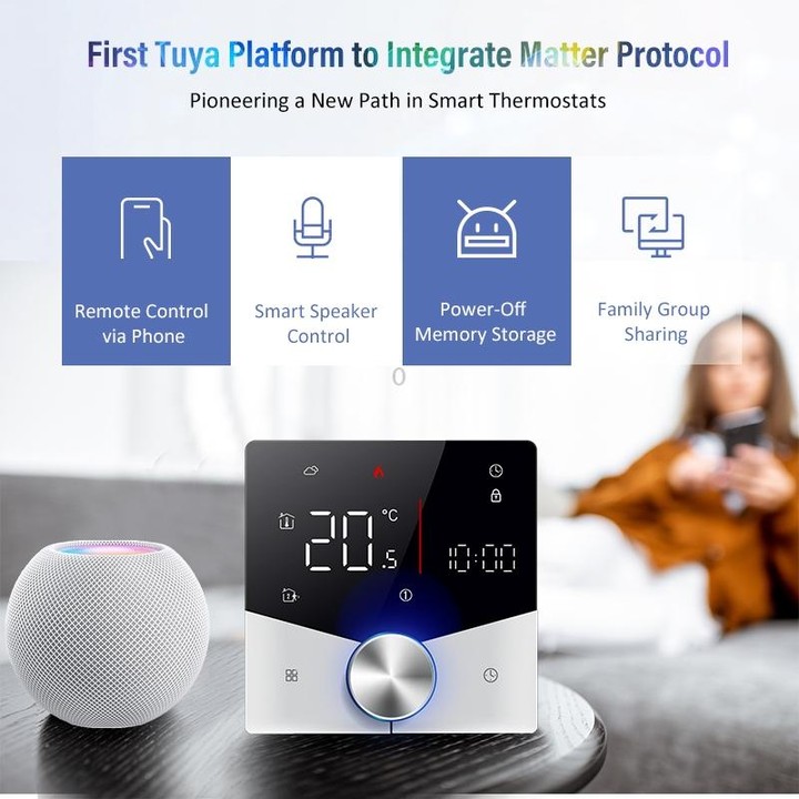 BHT-009GCLW-MT Boiler Heating WiFi Smart Home LED Thermostat with Matter(Black)