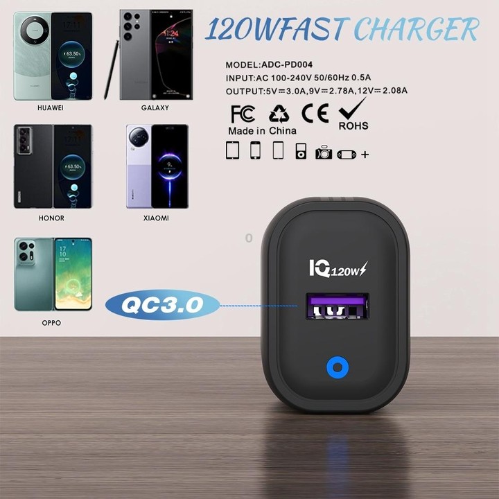 120W USB Fast Charger, Plug:US Plug(Black)