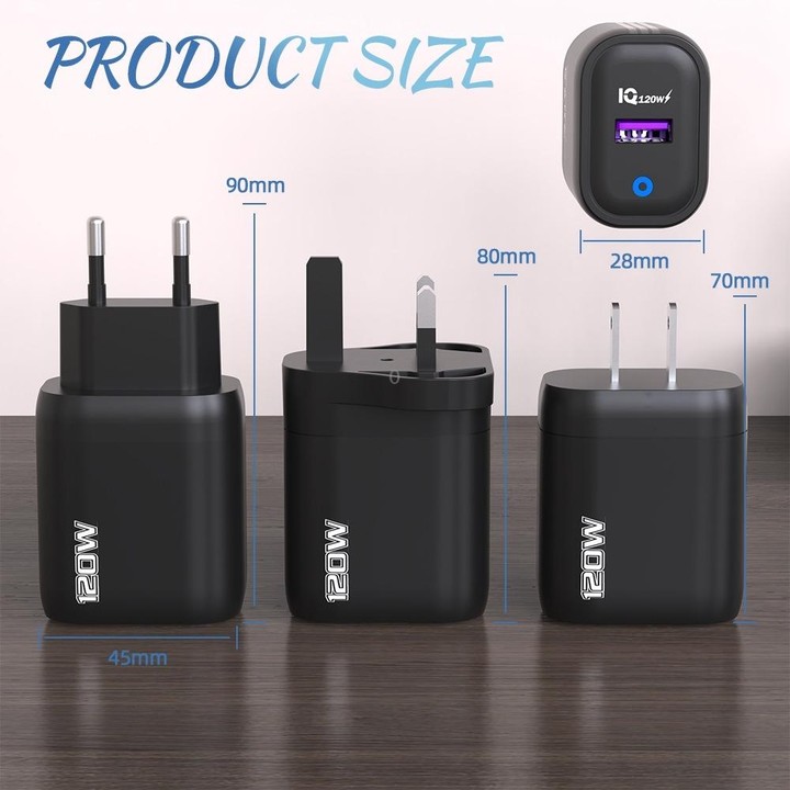 120W USB Fast Charger, Plug:EU Plug(Black)