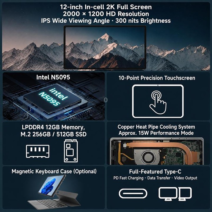 Jumper EZpad V12 Pro Tablet PC, 12GB+512GB, No Keyboard, 12 inch Windows 11 Home OS Intel N5095 Quad Core(US Plug)