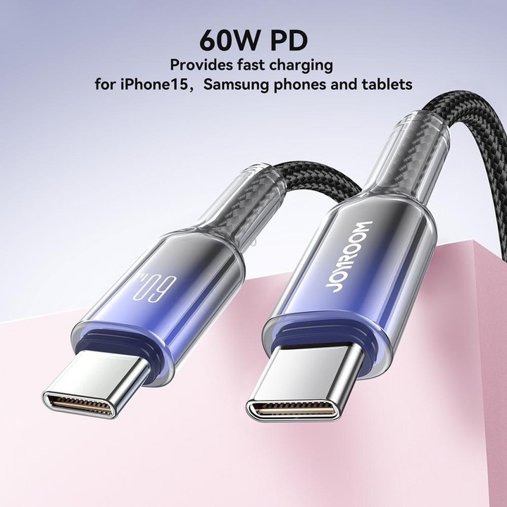 JOYROOM S-A42 Crystal Clear Series Fast Charging Data Cable, Type-C to Type-C Cable, Length: 1.2m(Black)