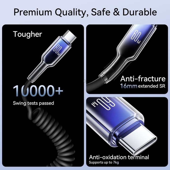 JOYROOM S-A43 60W USB-C / Type-C to USB-C / Type-C Coiled Fast Charging Data Cable, Length:1.5m(Black)