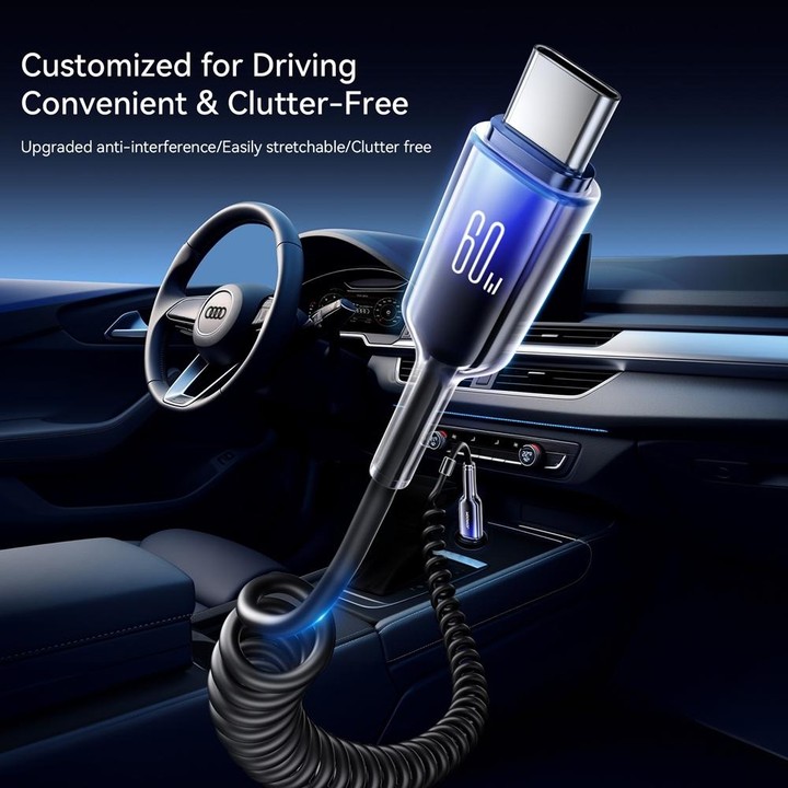 JOYROOM S-A43 60W USB-C / Type-C to USB-C / Type-C Coiled Fast Charging Data Cable, Length:1.5m(Black)