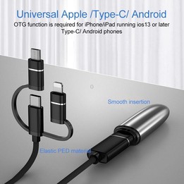 3 in 1 USB Female to Micro USB, Type-C, 8 Pin Male OTG Adapter(Gold)