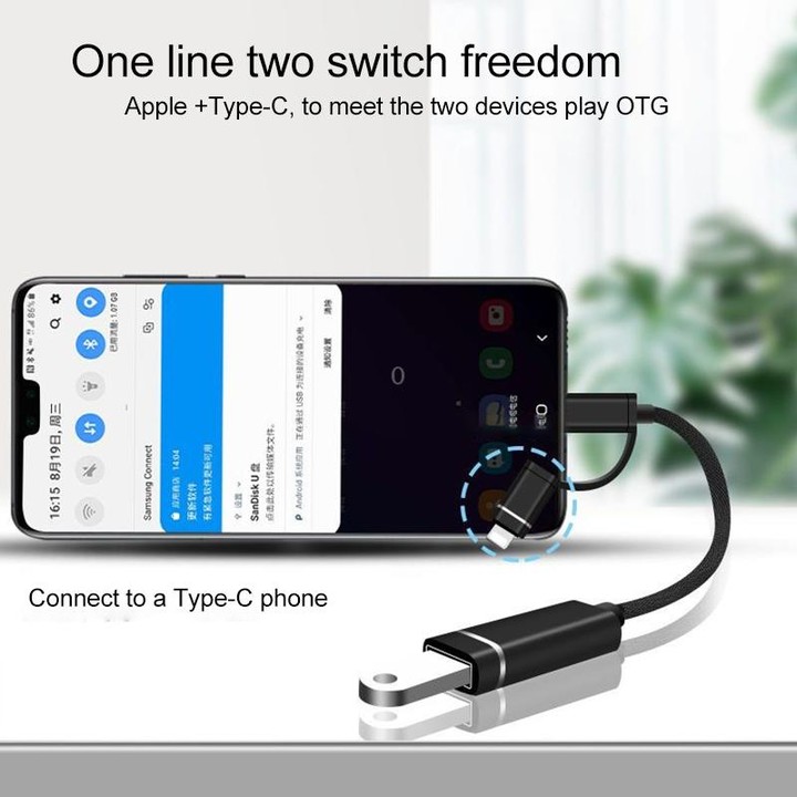 3 in 1 USB Female to Micro USB, Type-C, 8 Pin Male OTG Adapter(Silver)