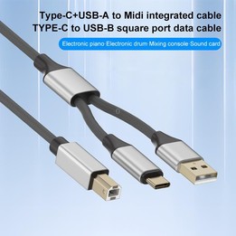 2 in 1 Type-C and USB-A to USB-B MIDI Instruments Printer Cable, Length: 1m, Length:1m(Black Gold)