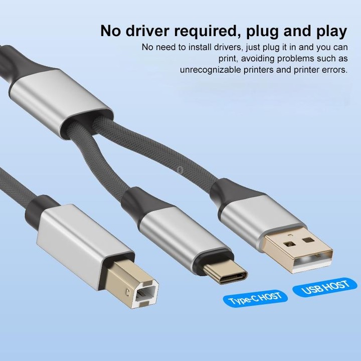 2 in 1 Type-C and USB-A to USB-B MIDI Instruments Printer Cable, Length: 1m, Length:1m(Red)