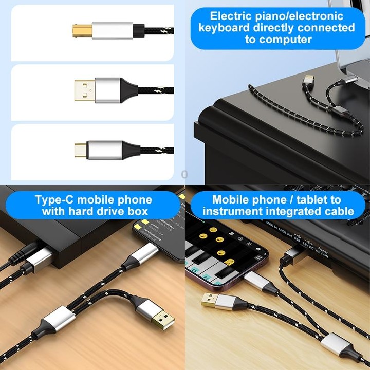 2 in 1 Type-C and USB-A to USB-B MIDI Instruments Printer Cable, Length: 1m, Length:1m(Red)