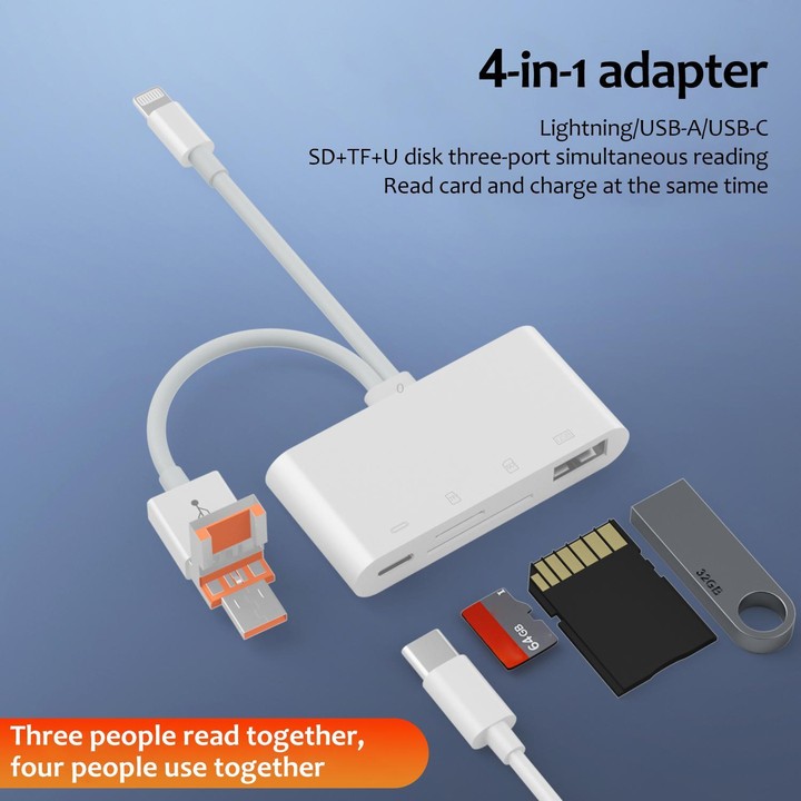 NK-108TL Pro USB-C / Type-C, 8 Pin, USB to USB-C / Type-C, USB, TF, SD Card Multi-function Card Reader Adapter(White)
