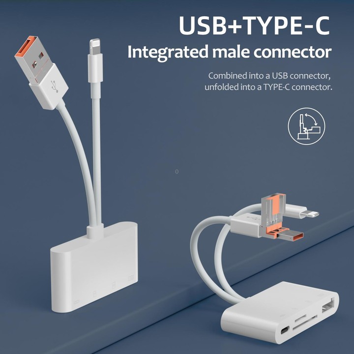 NK-108TL Pro USB-C / Type-C, 8 Pin, USB to USB-C / Type-C, USB, TF, SD Card Multi-function Card Reader Adapter(White)