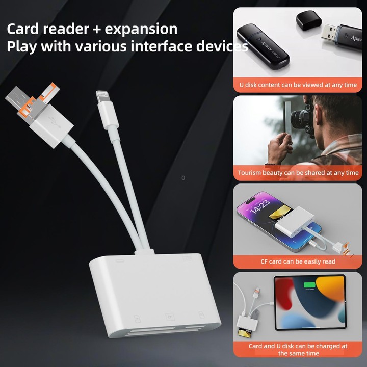 NK-1011TL Pro USB-C / Type-C, 8 Pin, USB to USB-C / Type-C, USB, CF, TF, SD Card Slot Card Reader Adapter(White)