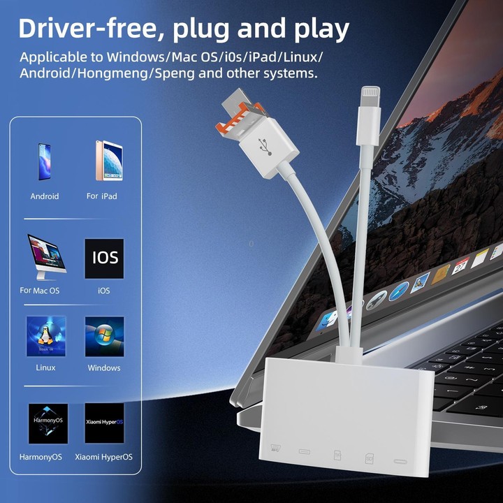NK-1040TL Pro USB-C / Type-C, 8 Pin, USB to USB-C / Type-C, 8 Pin, Micro USB, TF, SD Card Reader Adapter(White)