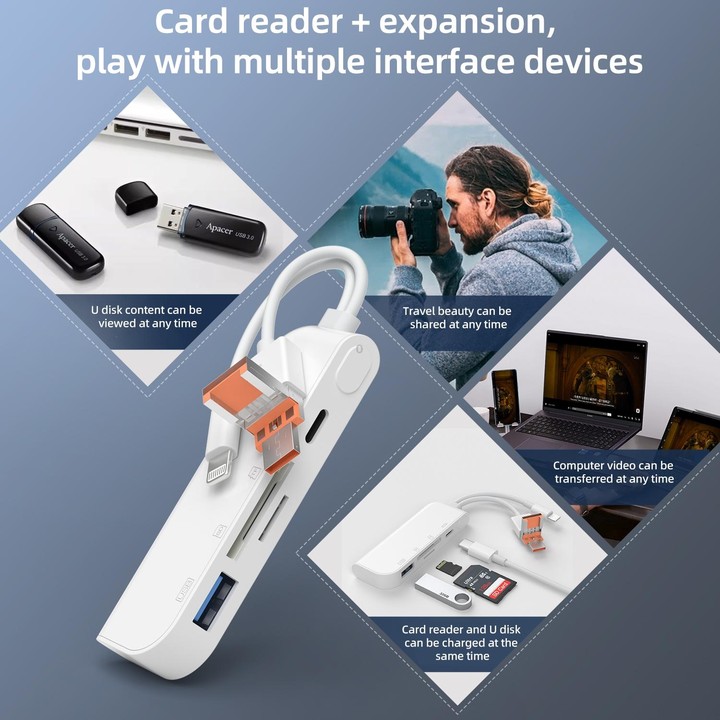 NK-9109TL Pro USB-C / Type-C, 8 Pin, USB to USB-C / Type-C, USB, TF / SD Card Multi-function Adapter(White)
