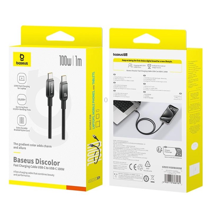Baseus Discolor Series 100W USB-C / Type-C to USB-C / Type-C Fast Charging Cable, Cable Length:1m(Black)