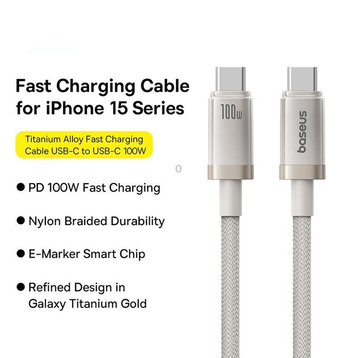 Baseus Titanium Alloy Series 100W USB-C / Type-C to Type-C Fast Charging Cable, Length:1m(Gold)