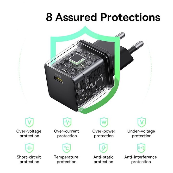 Baseus PD20W USB-C / Type-C Fast Charger With 1m Type-C Cable, Plug Type:EU Plug(Black)