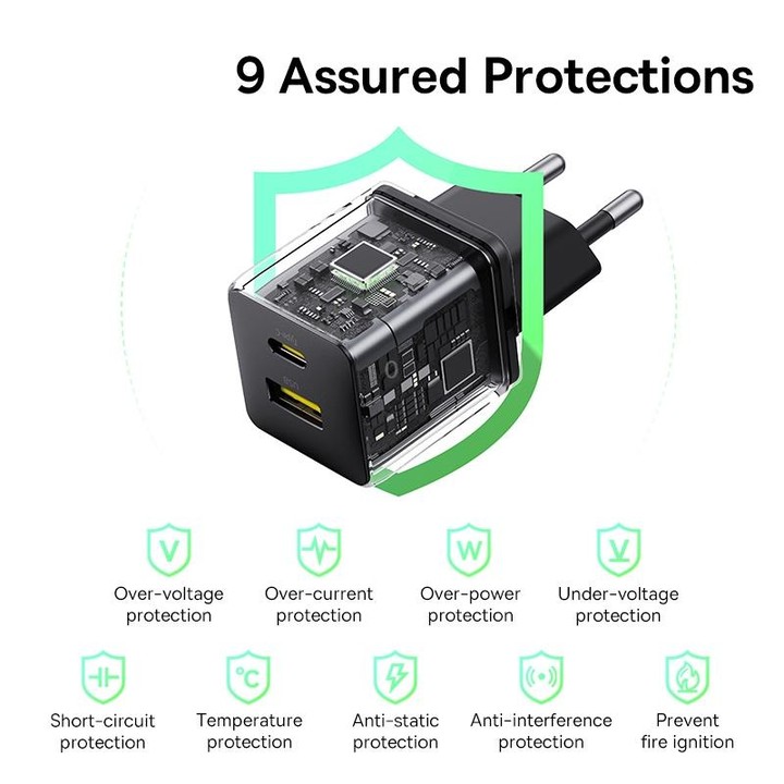 Baseus PD20W USB and USB-C / Type-C Fast Charger With 1m Type-C Cable, Plug Type:EU Plug(Black)