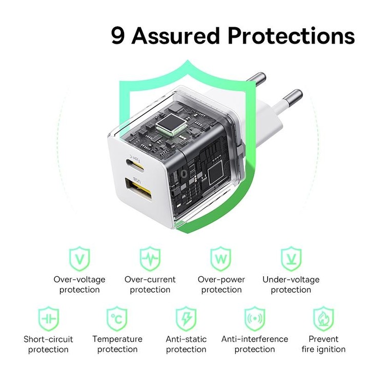 Baseus PD20W USB and USB-C / Type-C Fast Charger With 1m Type-C Cable, Plug Type:EU Plug(White)