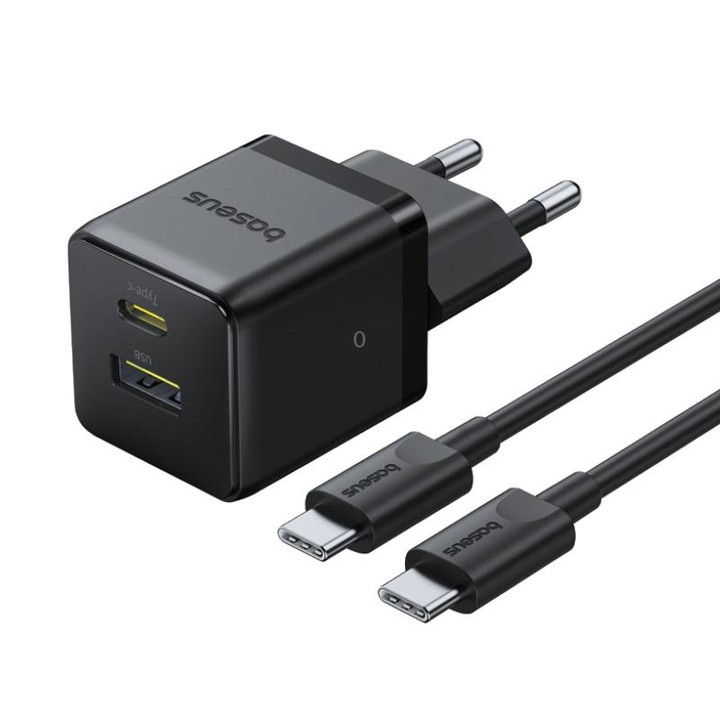 Baseus PD30W USB and USB-C / Type-C Fast Charger With 1m Type-C Cable, Plug Type:EU Plug(Black)