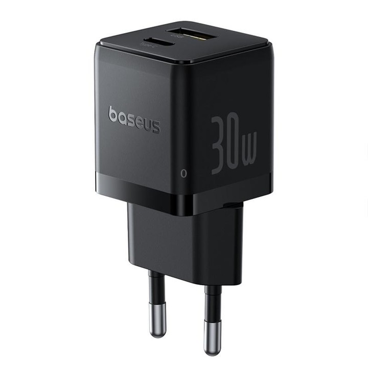 Baseus PD30W USB and USB-C / Type-C Fast Charger With 1m Type-C Cable, Plug Type:EU Plug(Black)