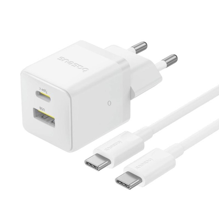 Baseus PD30W USB and USB-C / Type-C Fast Charger With 1m Type-C Cable, Plug Type:EU Plug(White)