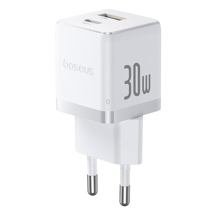 Baseus PD30W USB and USB-C / Type-C Fast Charger With 1m Type-C Cable, Plug Type:EU Plug(White)