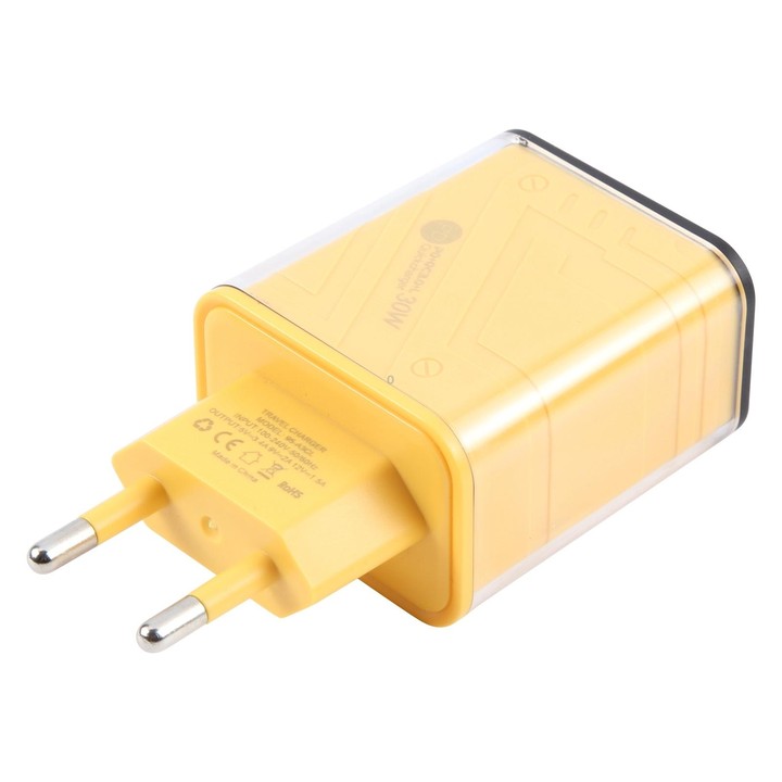 95-A3CL 30W Type-C, 8 Pin, USB-A Mecha Style Multi-Port Fast Charger EU Plug(Yellow)