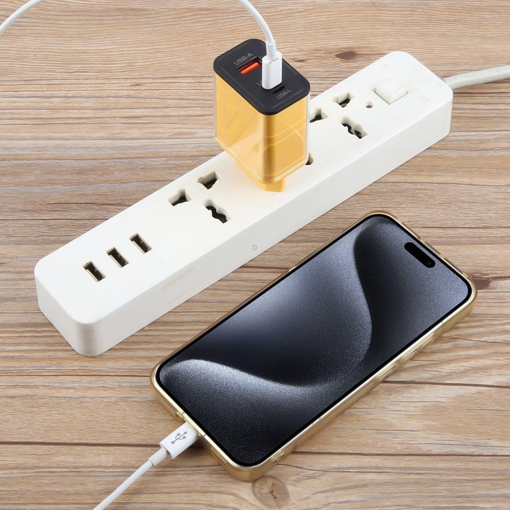 95-A3CL 30W Type-C, 8 Pin, USB-A Mecha Style Multi-Port Fast Charger EU Plug(Yellow)