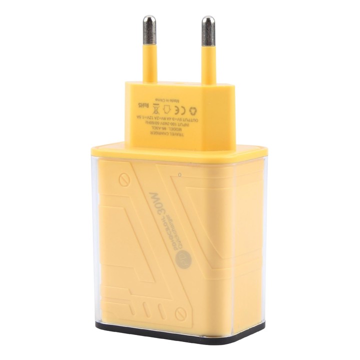 95-A3CL 30W Type-C, 8 Pin, USB-A Mecha Style Multi-Port Fast Charger EU Plug(Yellow)