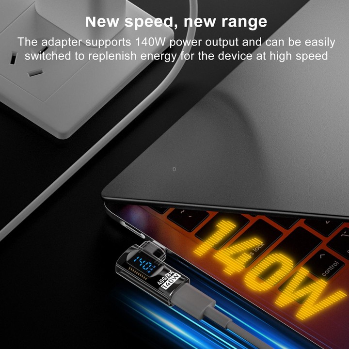 Type-C Male to Type-C Female Smart Digital Display Side Bend Charging Adapter(Light Black)