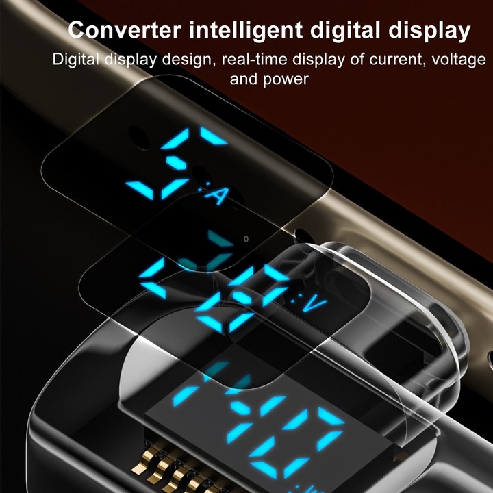 Type-C Male to Type-C Female Smart Digital Display Side Bend Charging Adapter(Light Black)