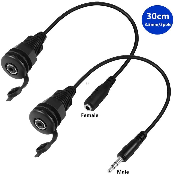 3.5mmTRS Stereo Thread Fixed Embedded Ground Plug Panel Audio Cable, Length: 0.3m(Male to Female)