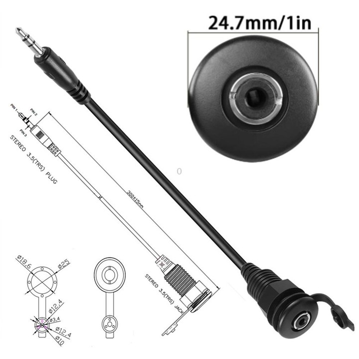 3.5mmTRS Stereo Thread Fixed Embedded Ground Plug Panel Audio Cable, Length: 0.3m(Male to Female)