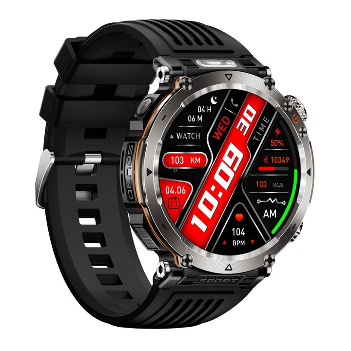 HT30 1.7 inch IP68 Waterproof Silicone Band Smart Watch, Support Flashlight / Banknote Detector Light / Compass(Black)