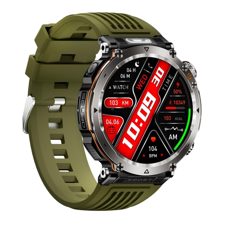 HT30 1.7 inch IP68 Waterproof Silicone Band Smart Watch, Support Flashlight / Banknote Detector Light / Compass(Army Green)