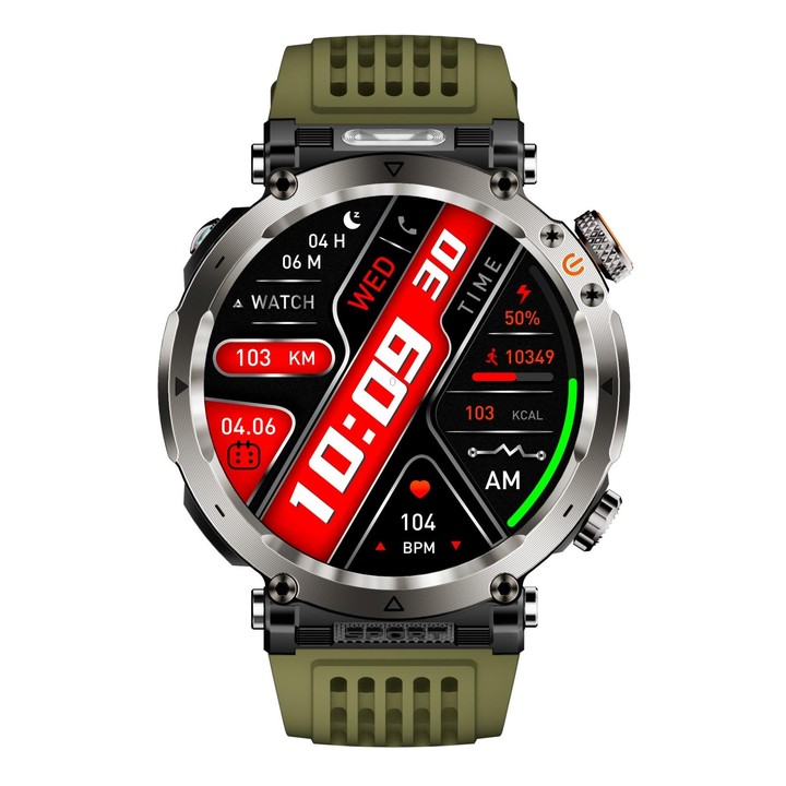 HT30 1.7 inch IP68 Waterproof Silicone Band Smart Watch, Support Flashlight / Banknote Detector Light / Compass(Army Green)