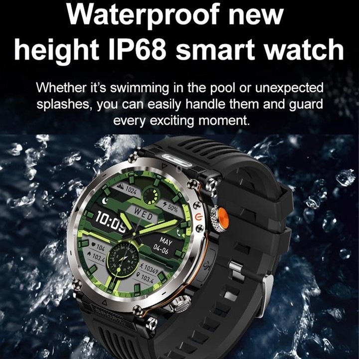 HT30 1.7 inch IP68 Waterproof Camouflage Silicone Band Smart Watch, Support Flashlight / Banknote Detector Light / Compass(Blue)